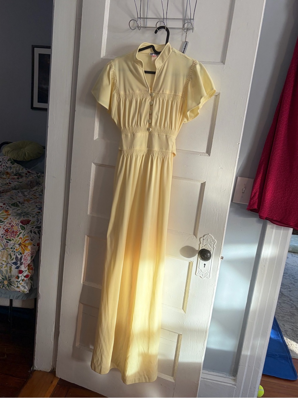 Vintage 70s Butter Yellow Maxi Dress